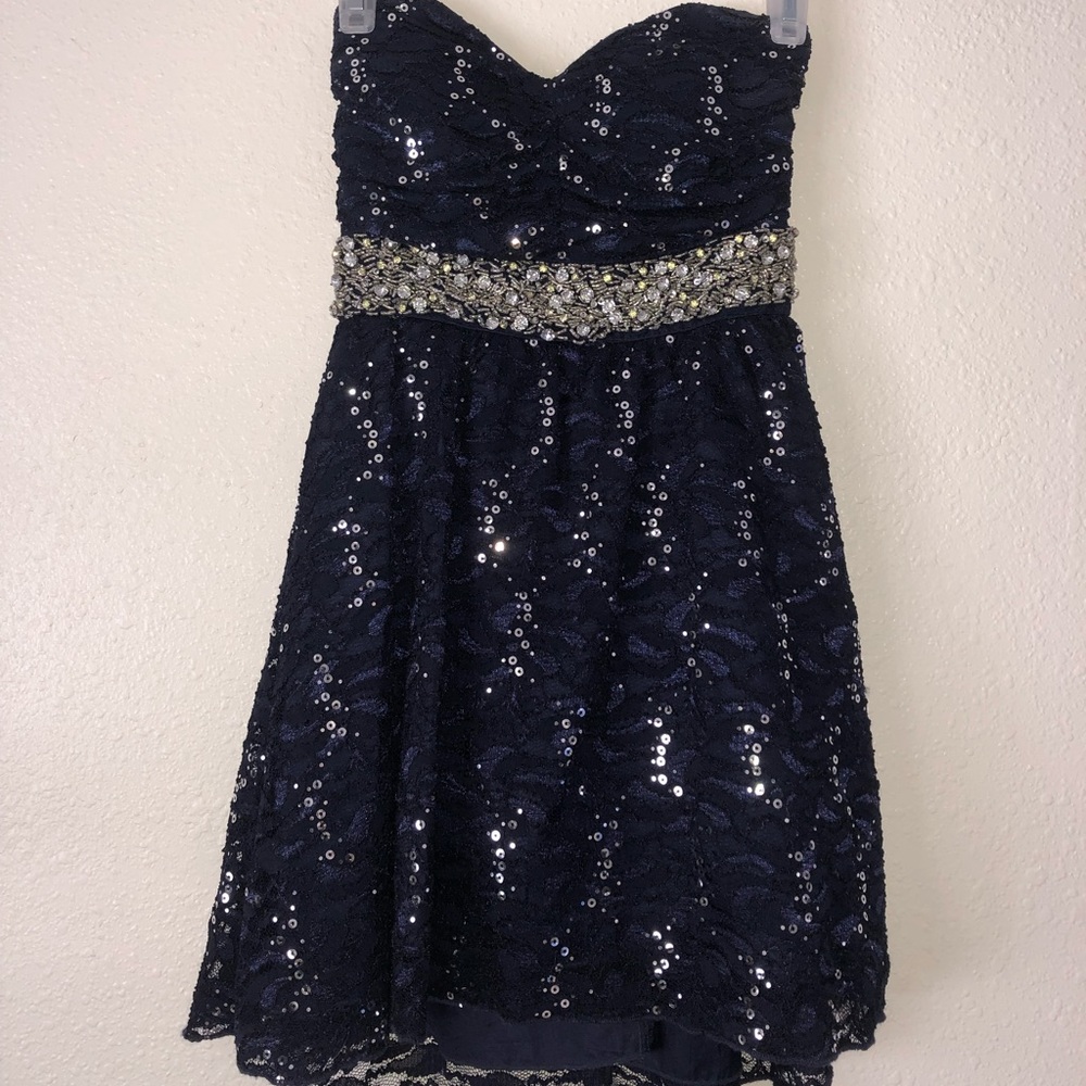 Navy blue sequin strapless dress